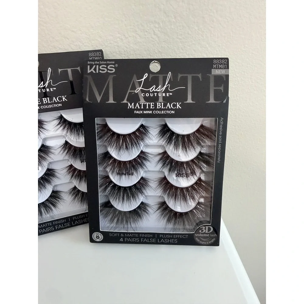 KISS False Eyelashes Womens 4 Pairs 3pk Matte Black Faux Mink Matte Twill NWT